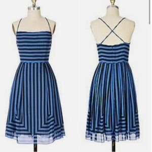 Anna Sui for Anthropologie Silk Blue Striped Dress